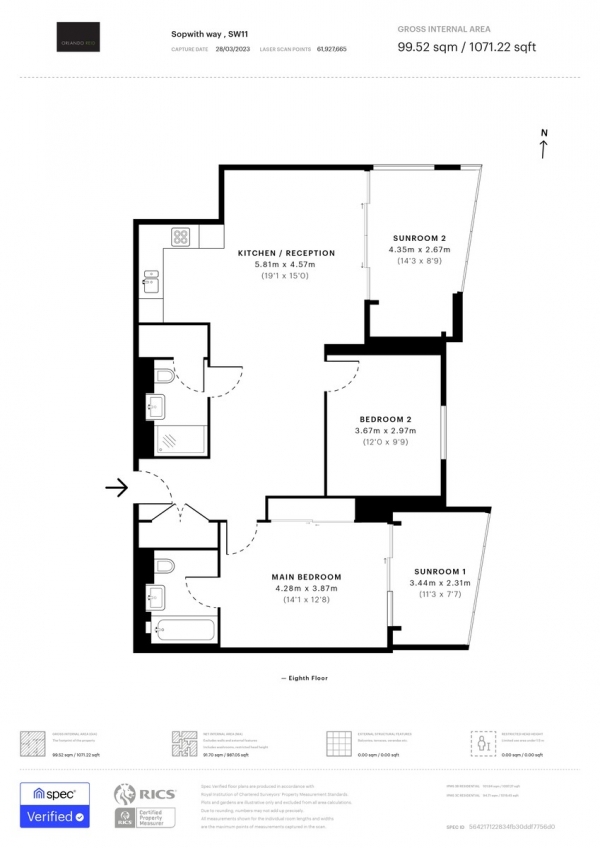 Floor Plan for 2 Bedroom Barn Conversion to Rent in Sopwith Way, Cheslea Vista, SW11, 8AZ - £750 pw | £3250 pcm
