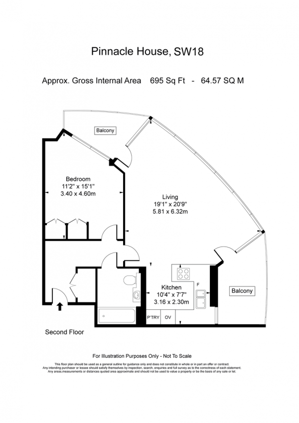 Floor Plan for 1 Bedroom Apartment to Rent in Battersea Reach, SW18, 1JE - £508 pw | £2200 pcm