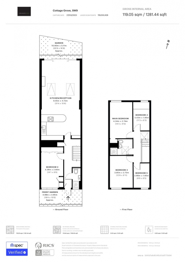 Floor Plan Image for 4 Bedroom Terraced House to Rent in Cottage Grove, London