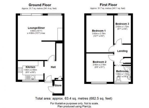 Floor Plan Image for 3 Bedroom Terraced House for Sale in Coningsby Drive, Kidderminster