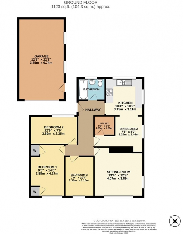 Floor Plan Image for 3 Bedroom Semi-Detached Bungalow for Sale in Shelsley Beauchamp, Teme Valley, Worcestershire