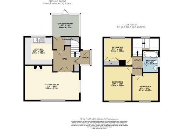 Floor Plan Image for 3 Bedroom Semi-Detached House for Sale in The Glebe, Great Witley, Worcester