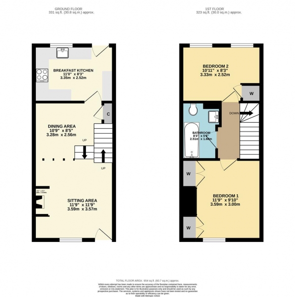 Floor Plan Image for 2 Bedroom End of Terrace House for Sale in Main Road, Hallow, Worcester