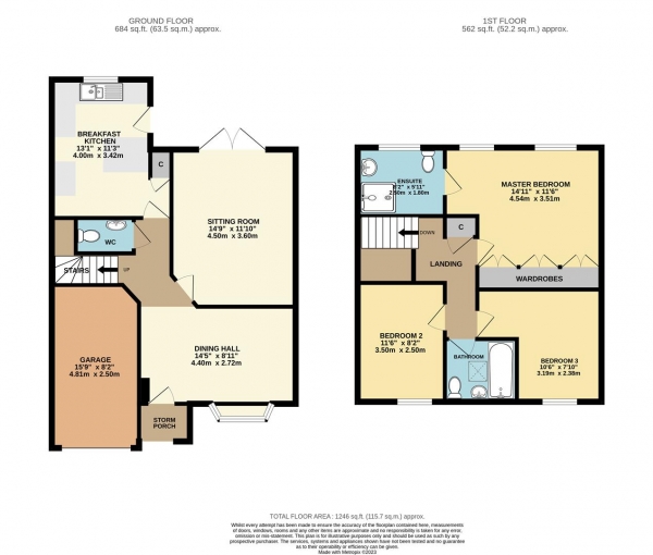 Floor Plan Image for 3 Bedroom Semi-Detached House for Sale in Threeways, Astley, Stourport-On-Severn