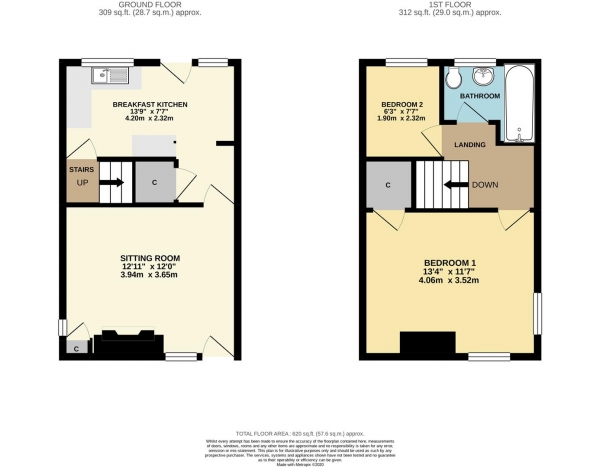 Floor Plan Image for 2 Bedroom Terraced House for Sale in Lower Chaddesley, Chaddesley Corbett, Worcestershire