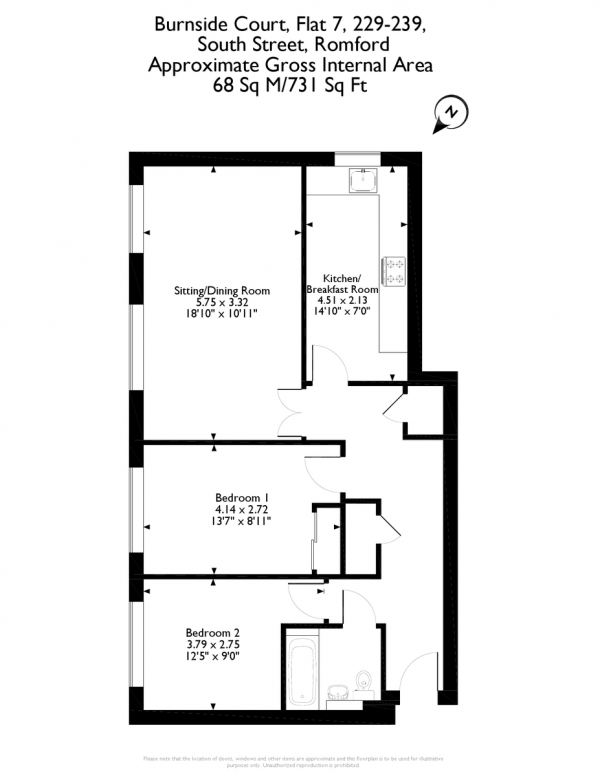 Floor Plan Image for 2 Bedroom Apartment for Sale in Burnside Court, South Street, Romford RM1