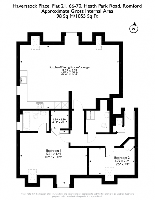 Floor Plan Image for 2 Bedroom Flat for Sale in Haverstock Place, Gidea Park