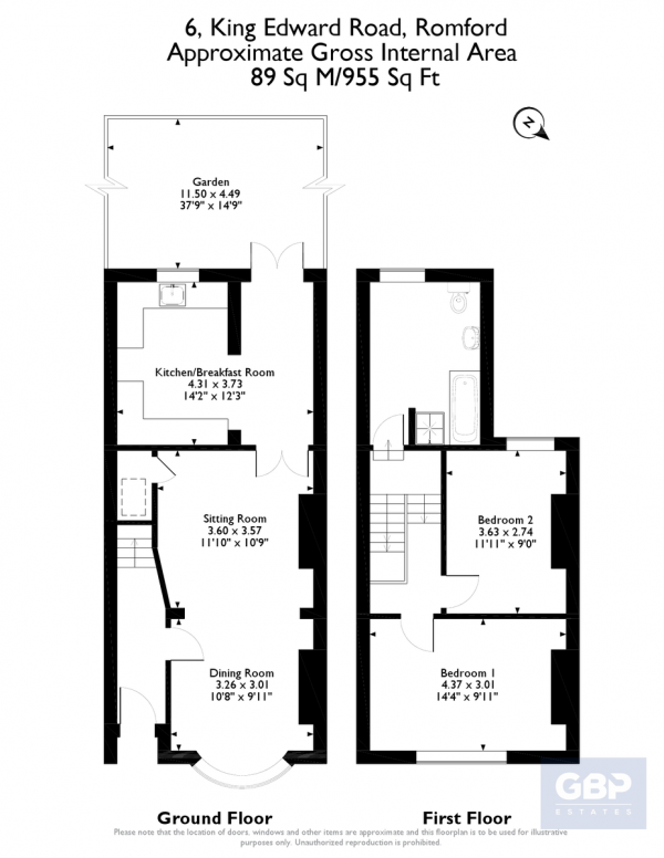 Floor Plan Image for 2 Bedroom Terraced House for Sale in King Edward Road, Romford RM1