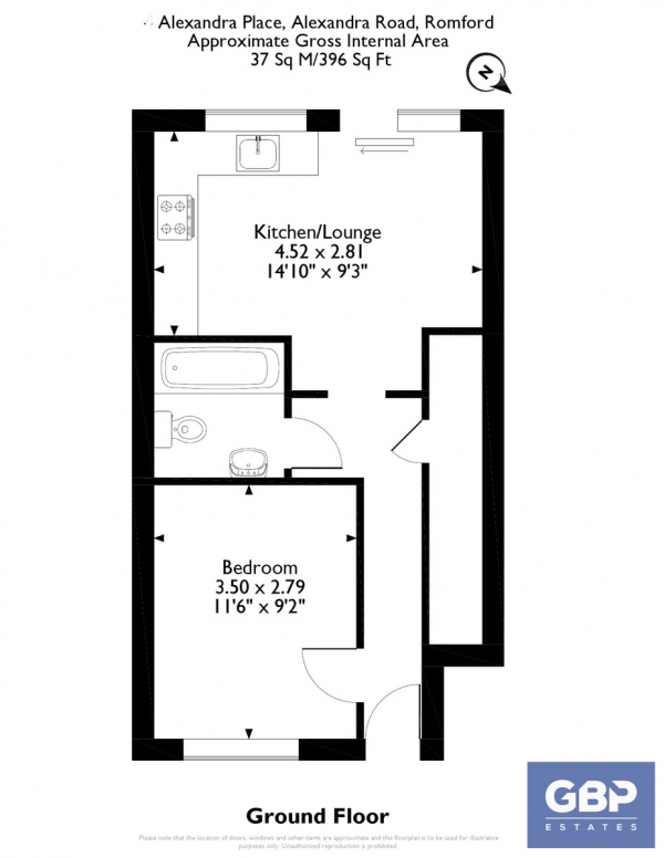 Floor Plan Image for 1 Bedroom Ground Flat for Sale in Alexandra Road, Romford