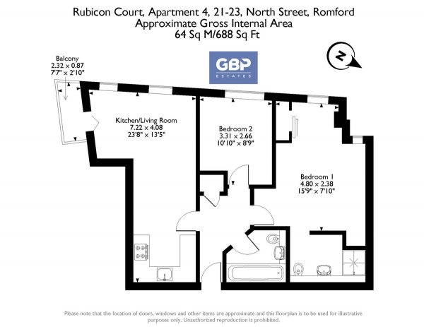 Floor Plan Image for 2 Bedroom Apartment for Sale in North Street, Romford