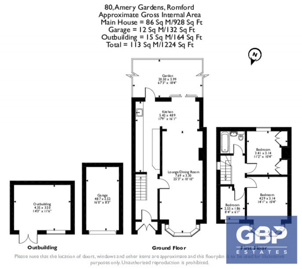 Floor Plan for 3 Bedroom Semi-Detached House for Sale in Amery Gardens, Gidea Park, RM2, 6RU - Guide Price &pound400,000