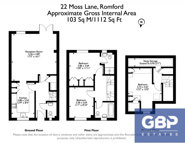 Floor Plan Image for 3 Bedroom Terraced House for Sale in Moss Lane, Romford