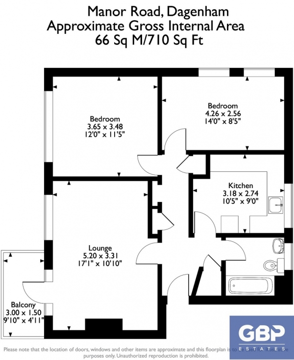 Floor Plan Image for 2 Bedroom Flat for Sale in Manor Road Dagenham