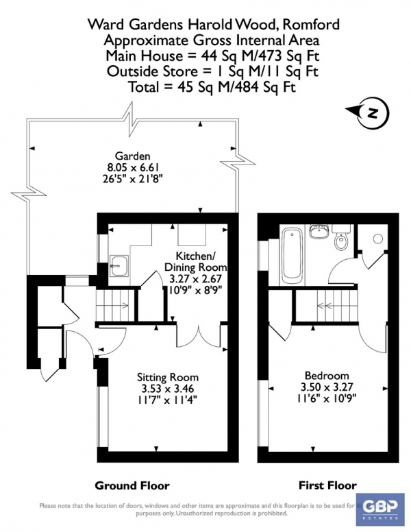 Floor Plan Image for 1 Bedroom Semi-Detached House for Sale in Ward Gardens, Harold Wood