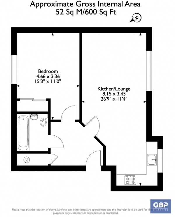 Floor Plan Image for 1 Bedroom Apartment for Sale in Kendal, Purfleet-on-Thames