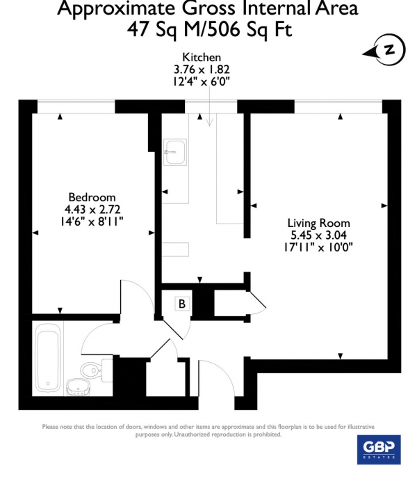 Floor Plan for 1 Bedroom Flat for Sale in Edinburgh House, Elvet Avenue, RM2, 6JP - Guide Price &pound190,000