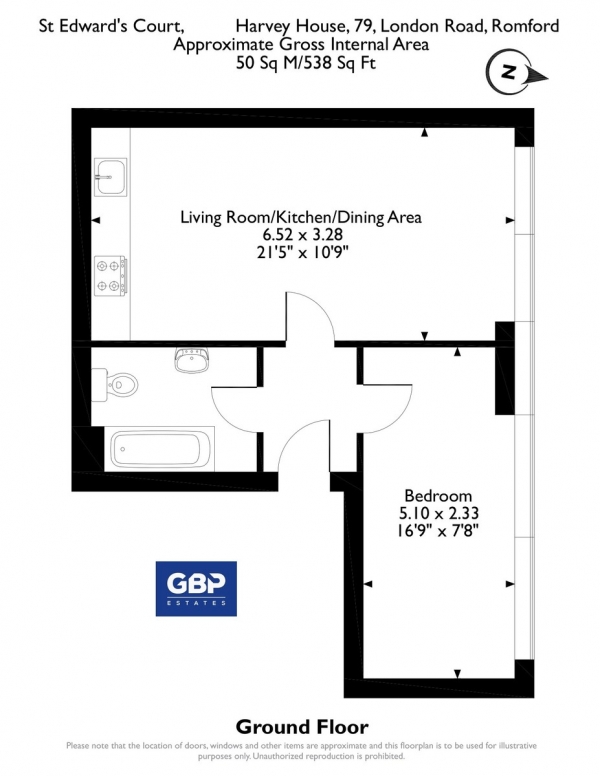 Floor Plan Image for 1 Bedroom Ground Flat for Sale in Harvey House, St Edwards Court