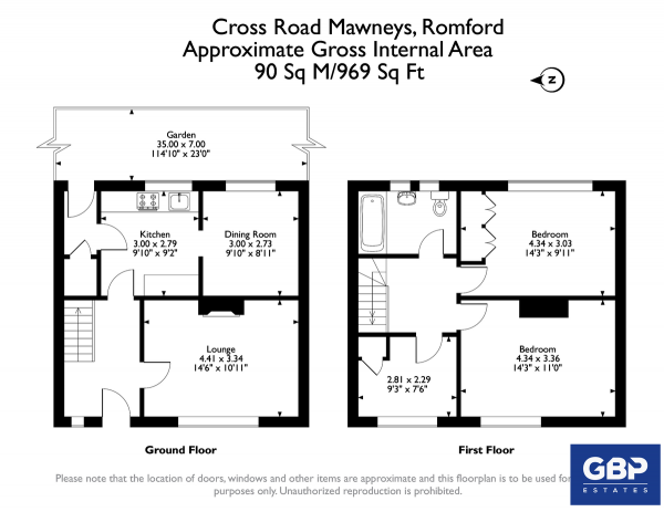 Floor Plan Image for 3 Bedroom Terraced House for Sale in Cross Road, Mawneys