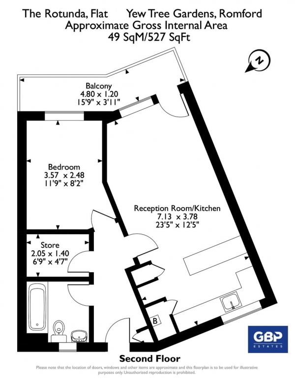 Floor Plan Image for 1 Bedroom Flat for Sale in Yew Tree Gardens, Romford