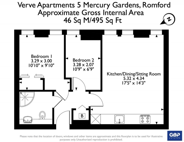 Floor Plan Image for 2 Bedroom Apartment for Sale in Mercury Gardens, Romford