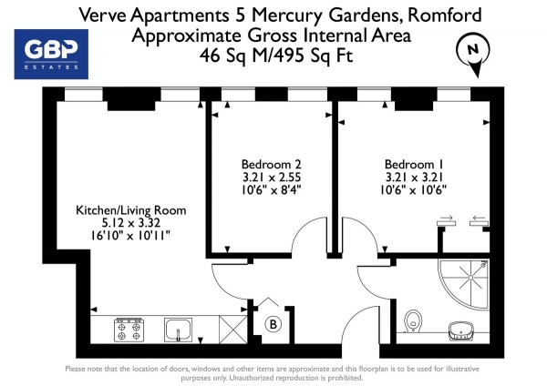 Floor Plan for 2 Bedroom Apartment for Sale in Mercury Gardens, Romford, RM1, 3FD -  &pound275,000