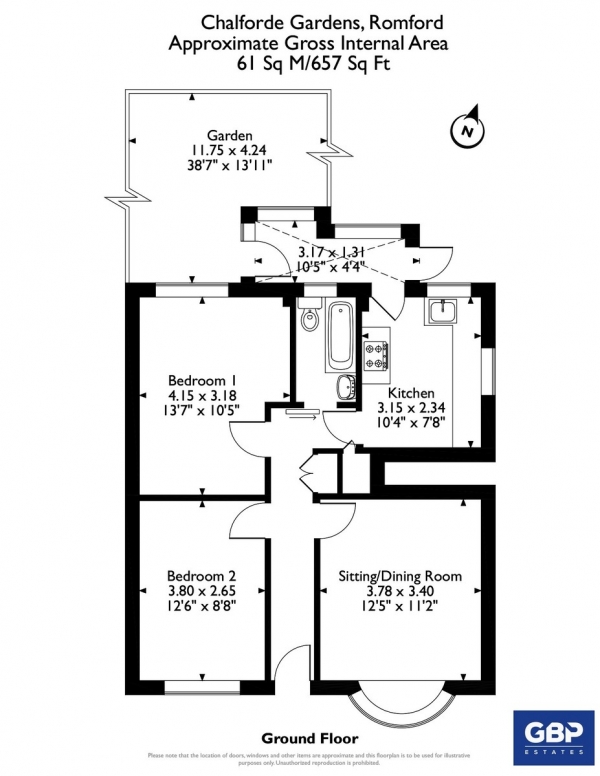 Floor Plan Image for 2 Bedroom Ground Maisonette for Sale in Chalforde Gardens, Gidea Park