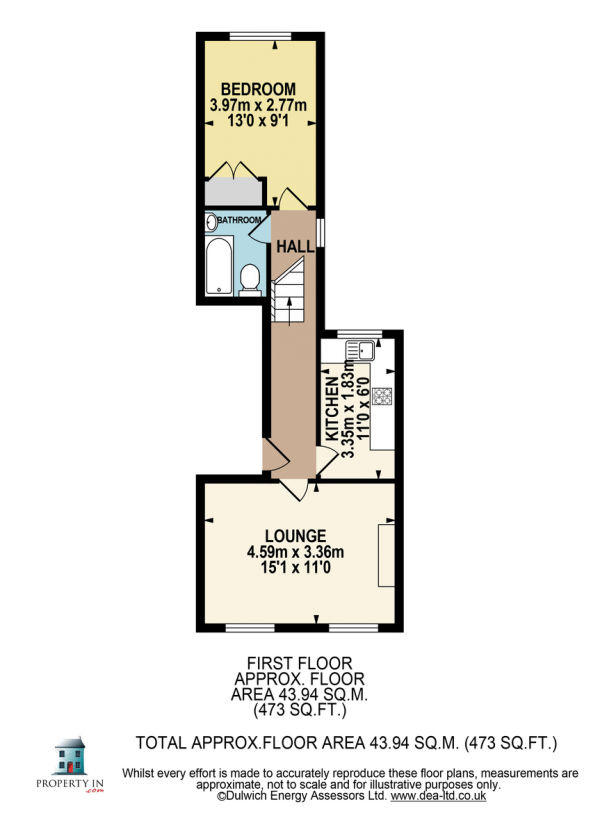 Floor Plan Image for 1 Bedroom Flat for Sale in Crystal Palace Road, Dulwich