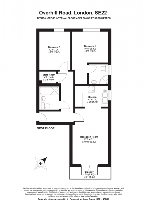 Floor Plan Image for 2 Bedroom Flat for Sale in Overhill Road, East Dulwich, London