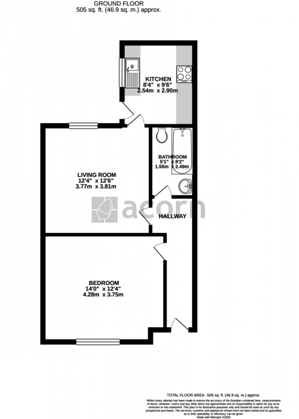 Floor Plan Image for 1 Bedroom Flat for Sale in Rye Hill Park, Peckham, London
