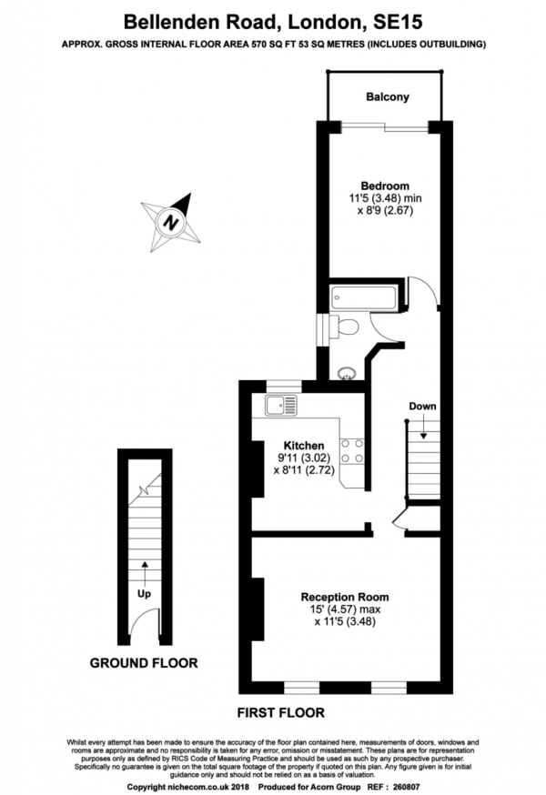 Floor Plan Image for 1 Bedroom Flat for Sale in Bellenden Road, Peckham, London