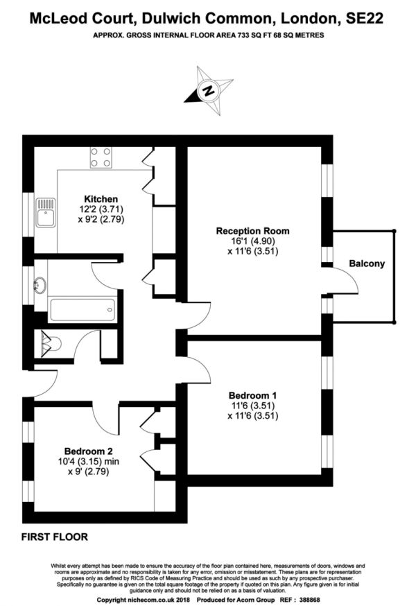 Floor Plan Image for 2 Bedroom Flat for Sale in Mcleod Court, Dulwich Common