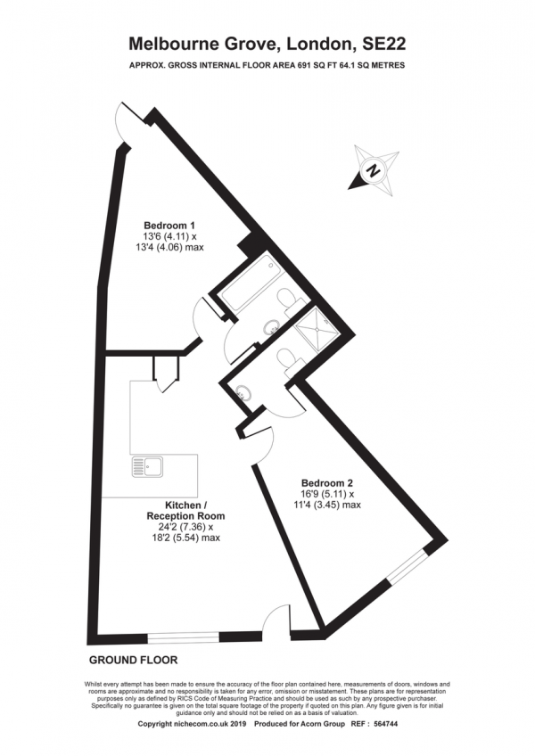 Floor Plan for 2 Bedroom Ground Flat for Sale in Melbourne Grove, East Dulwich, London, SE22, 8QZ -  &pound550,000