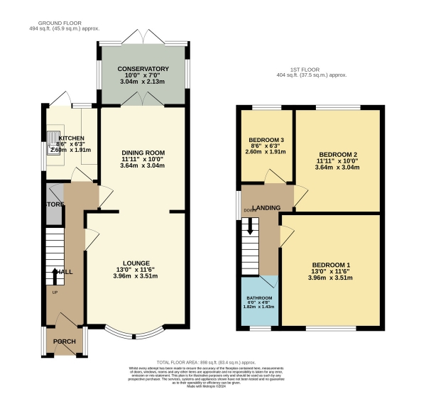 Floor Plan Image for 3 Bedroom Semi-Detached House for Sale in Elizabeth Street, Evington