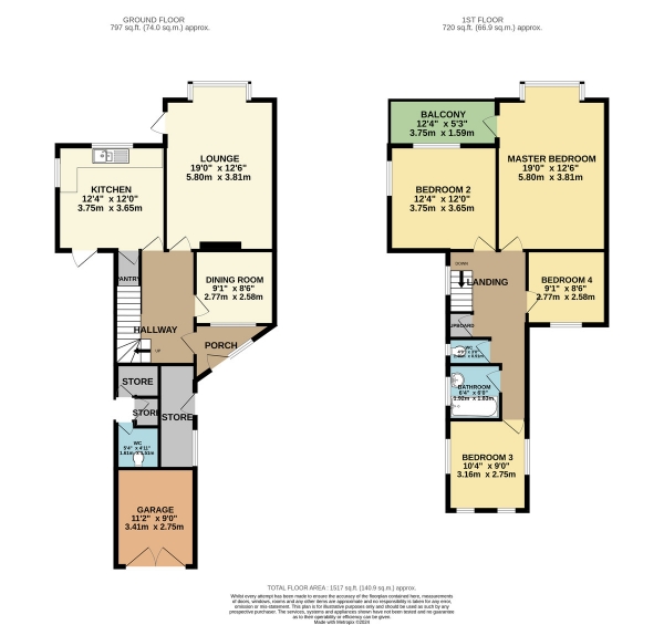 Floor Plan for 4 Bedroom Detached House for Sale in Letchworth Road, Western Park, LE3, 6FH -  &pound400,000