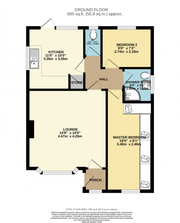 Floor Plan Image for 2 Bedroom Detached Bungalow for Sale in Clipstone Gardens, Wigston