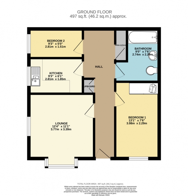 Floor Plan for 2 Bedroom Apartment for Sale in Parlour Close, Wigston, LE18, 2DD -  &pound110,000