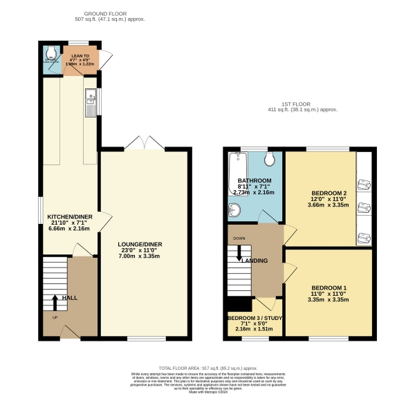 Floor Plan for 3 Bedroom End of Terrace House for Sale in Gladstone Street, Wigston, LE18, 1AE -  &pound210,000