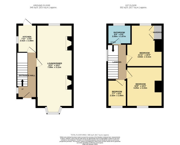 Floor Plan for 3 Bedroom End of Terrace House for Sale in St. Andrews Road, Aylestone, Leicester, LE2, 8RE -  &pound110,000