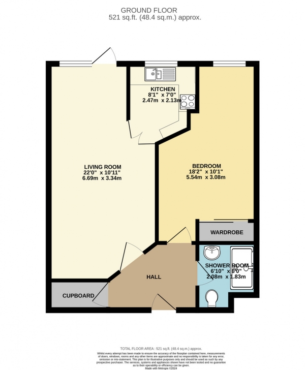 Floor Plan for 1 Bedroom Apartment for Sale in Sandhurst Street, Oadby, Leicester, LE2, 5AS -  &pound125,000