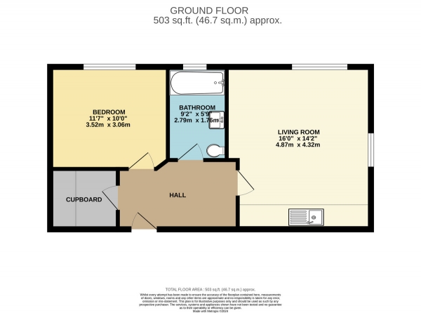 Floor Plan for 1 Bedroom Apartment for Sale in Princess Road East, Leicester, LE1, 7GH -  &pound175,000