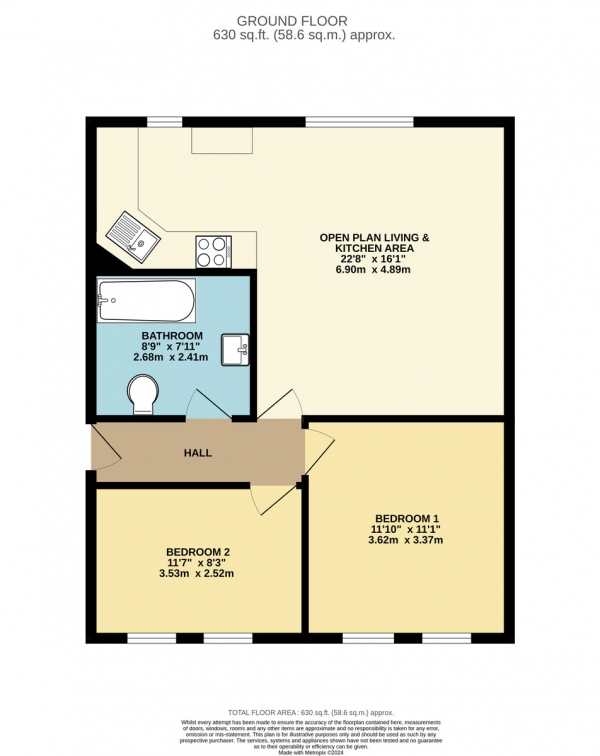 Floor Plan Image for 2 Bedroom Ground Flat for Sale in Cross Street, Wigston