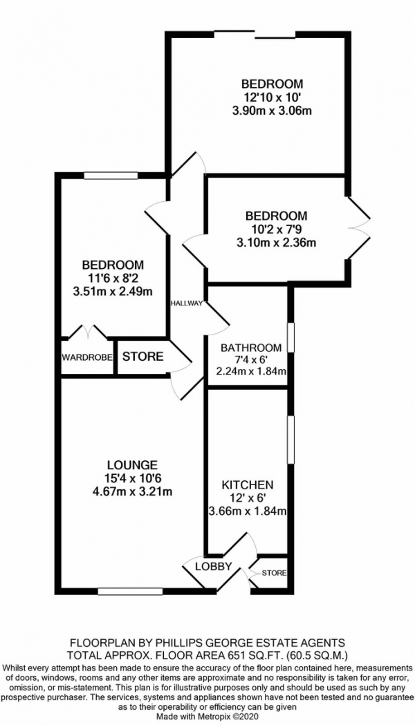 Floor Plan Image for 3 Bedroom Semi-Detached Bungalow to Rent in Barnes Close, Rushey Mead, Leicester