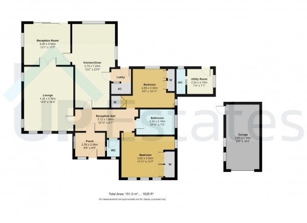Floor Plan for 2 Bedroom Detached Bungalow for Sale in Hinckley Road, Leicester Forest East, Leicester, LE3, 3PH -  &pound425,000