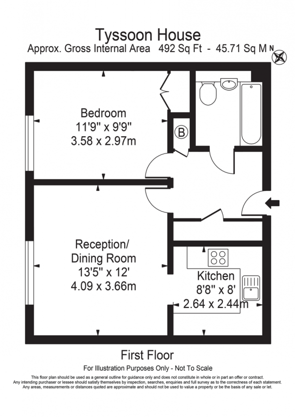 Floor Plan Image for 1 Bedroom Apartment for Sale in Tysson House, Victoria Park Road