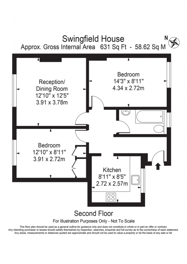 Floor Plan for 2 Bedroom Apartment for Sale in Templecombe Road, London, E9, 7LX -  &pound440,000