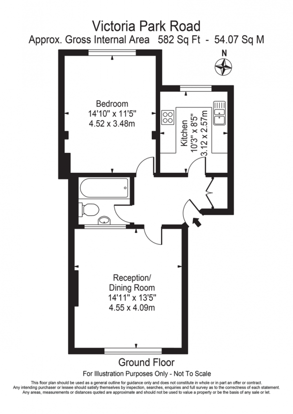 Floor Plan for 1 Bedroom Apartment for Sale in Victoria Park Road, Hackney, E9, 7JJ -  &pound440,000