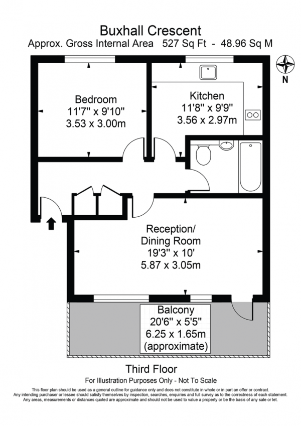 Floor Plan for 1 Bedroom Apartment for Sale in Buxhall Crescent, London, E9, 5JZ -  &pound365,000