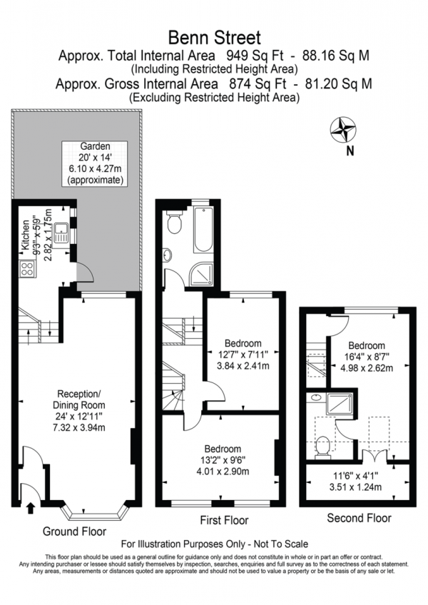 Floor Plan for 3 Bedroom Terraced House for Sale in Benn Street, London, E9, 5SU - Guide Price &pound700,000