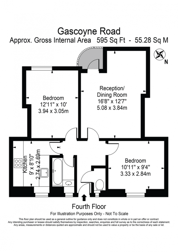 Floor Plan for 2 Bedroom Apartment for Sale in Gascoyne Road, E9, 7BL -  &pound475,000