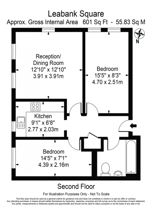 Floor Plan Image for 2 Bedroom Apartment for Sale in Leabank Square, Hackney Wick